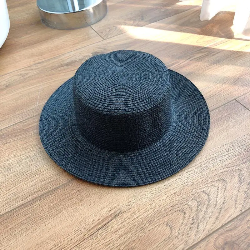 Colorful Boater Flat Top Panama Hat Fresh French Style Beach Solid Sun Breathable Paper Straw Hat