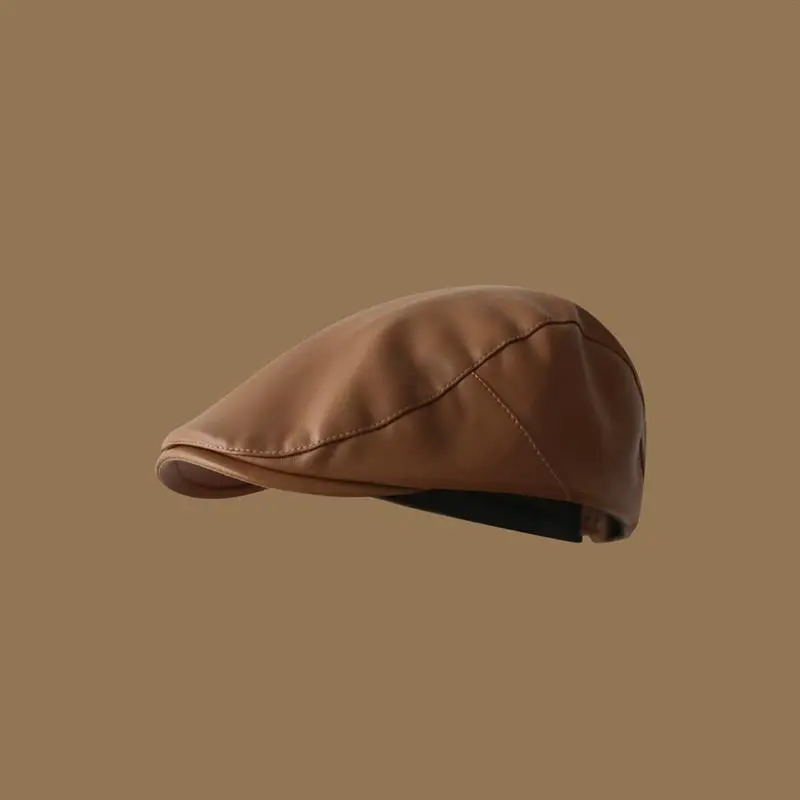 Women Soft Pu Leather Newsboy Ivy Caps Beret Casual British Retro Vintage Flat Driving Peaky Cap Casquette