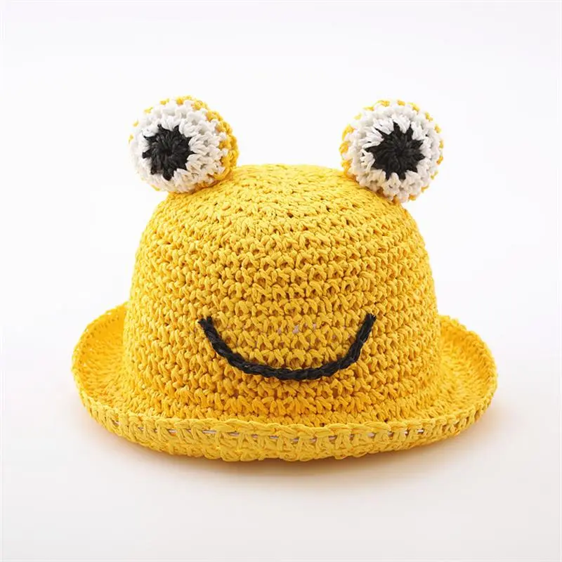 Children Breathable Sunshade Fisherman Hat Cute Frog Eyes Girl Boy Handmade Bucket Baby Sun Straw Hat