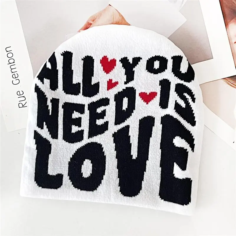 RH Women Autumn Winter Fashion Hot Words Y2K Knit Jacquard Hat Outdoor Warm Leisure Trend Unisex Caps