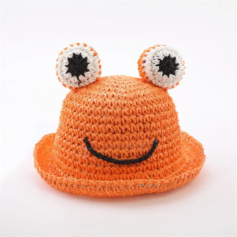 Children Breathable Sunshade Fisherman Hat Cute Frog Eyes Girl Boy Handmade Bucket Baby Sun Straw Hat