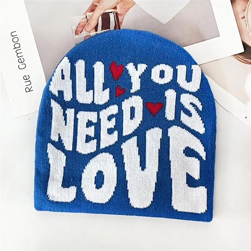 RH Women Autumn Winter Fashion Hot Words Y2K Knit Jacquard Hat Outdoor Warm Leisure Trend Unisex Caps