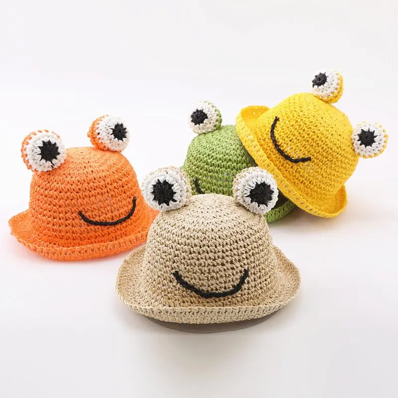 Children Breathable Sunshade Fisherman Hat Cute Frog Eyes Girl Boy Handmade Bucket Baby Sun Straw Hat