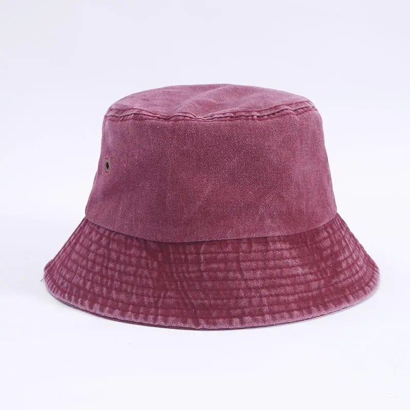 Vintage USA Washed Cotton Fisherman Hat Denim Women Sun Casual Solid Plain Colors Bucket Hat