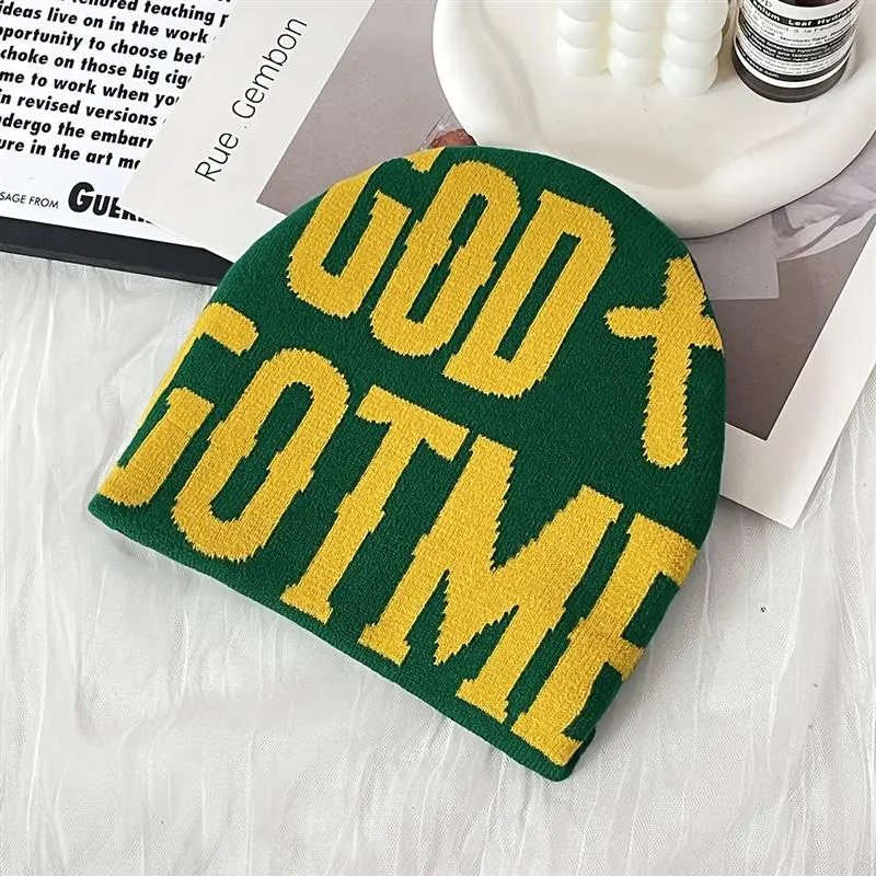 Men Women Street Letters Jacquard Knitted Hat Colors European American Trend Adult Cold Y2K Beanie Hat