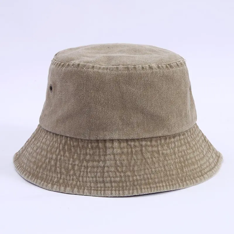 Vintage USA Washed Cotton Fisherman Hat Denim Women Sun Casual Solid Plain Colors Bucket Hat