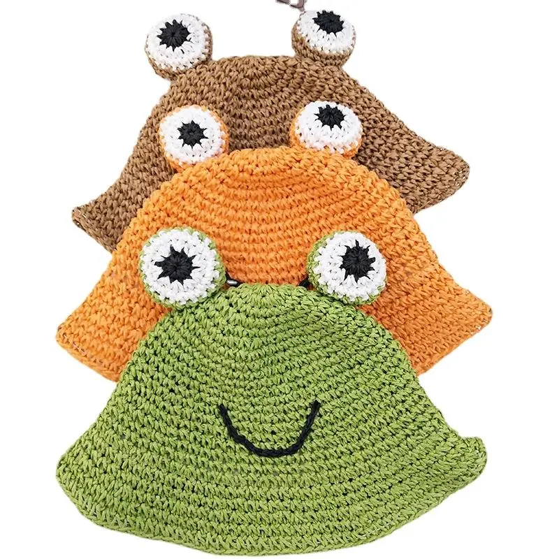 Children Breathable Sunshade Fisherman Hat Cute Frog Eyes Girl Boy Handmade Bucket Baby Sun Straw Hat