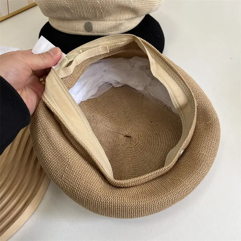 Female Spring Autumn Light Weight Breathable Knit Artist Versatile Casual Weave Beret Caps