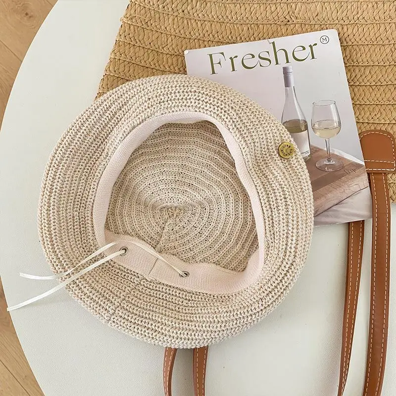 Female Metal Button Knit Breathable Autumn Berets Hollow Light Plain Adjustable Head Casual Painter Hat