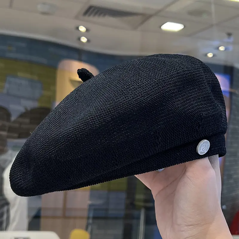 Female Spring Autumn Light Weight Breathable Knit Artist Versatile Casual Weave Beret Caps
