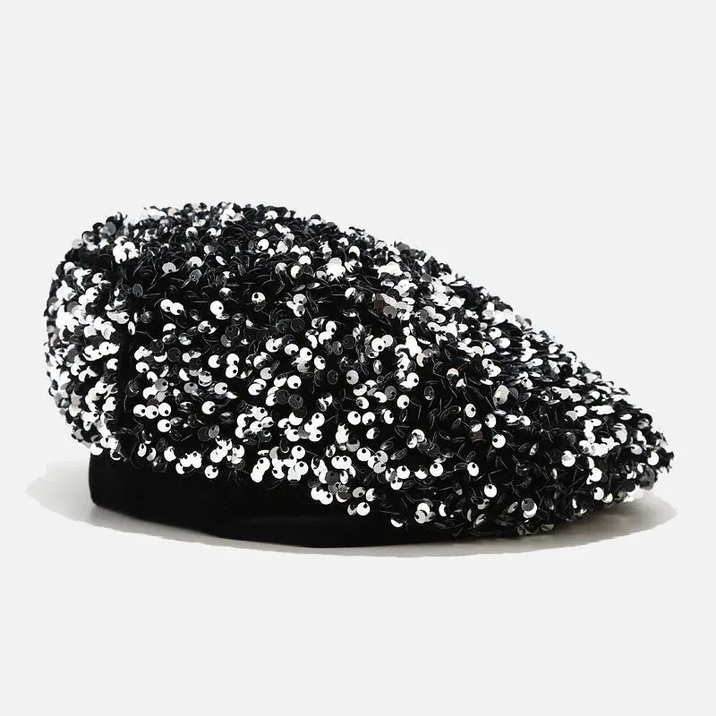 Sparkling Beret Autumn Winter Artist Hat Trend Street Fashion Personality Pumpkin Sequins Beret Hat