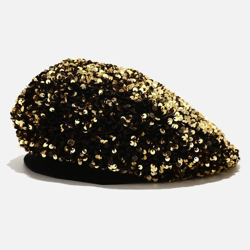 Sparkling Beret Autumn Winter Artist Hat Trend Street Fashion Personality Pumpkin Sequins Beret Hat