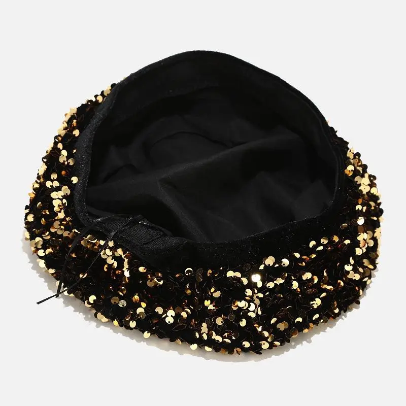 Sparkling Beret Autumn Winter Artist Hat Trend Street Fashion Personality Pumpkin Sequins Beret Hat