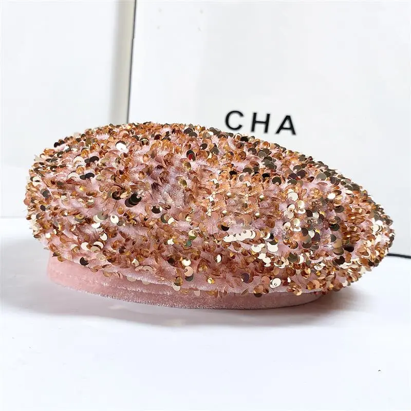 Sparkling Beret Autumn Winter Artist Hat Trend Street Fashion Personality Pumpkin Sequins Beret Hat