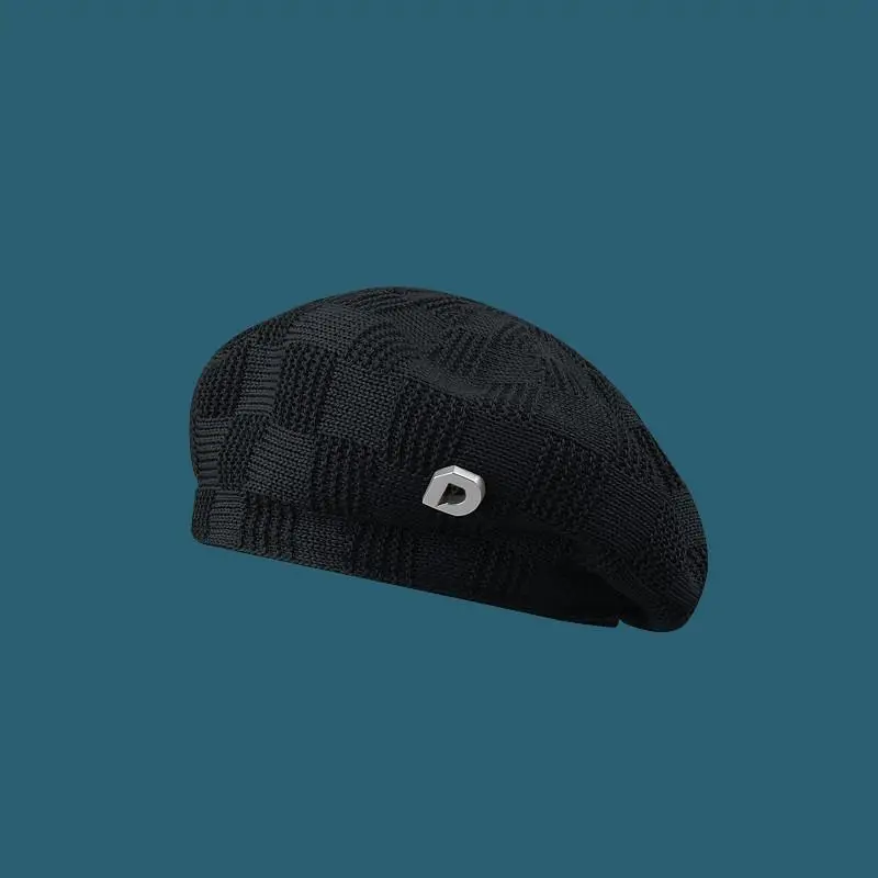 Women's Art Retro Ice Polyester Knitted Checkered Jacquard Breathable Beret Casual Plaid Beret Hat
