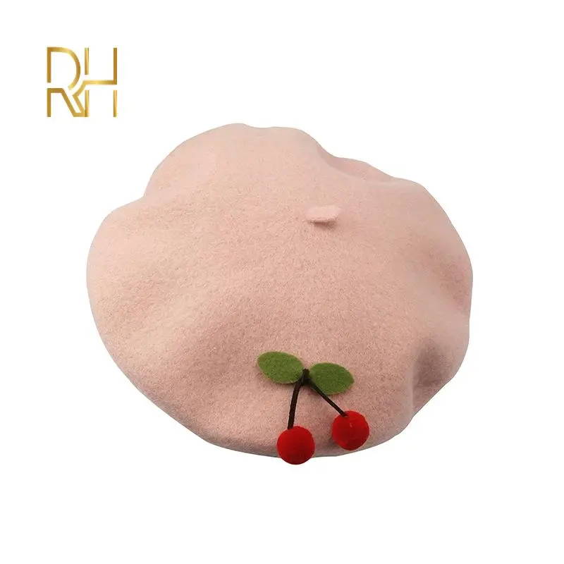 Autumn Winter Woolen Cute Red Cherry Berets Painter French Artist Female Warm Cap