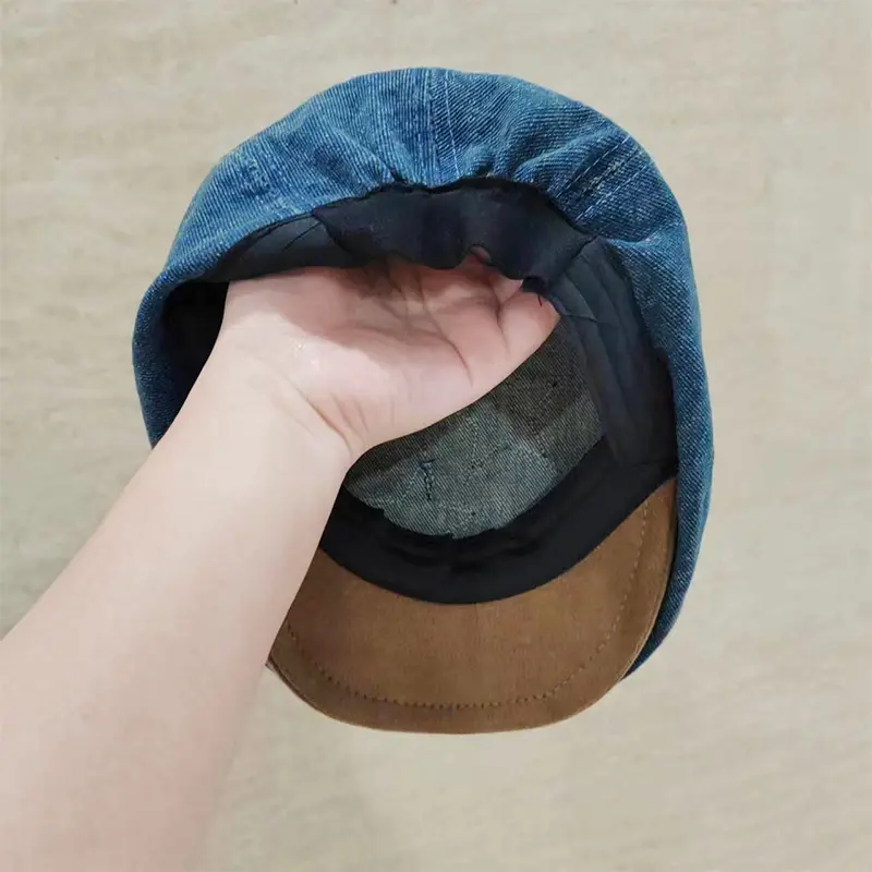 Y2K Women Auntumn Casual Design Washed Denim Cut Stars Embroidered Visor Hat Retro Beret Casquette Newsboy Caps