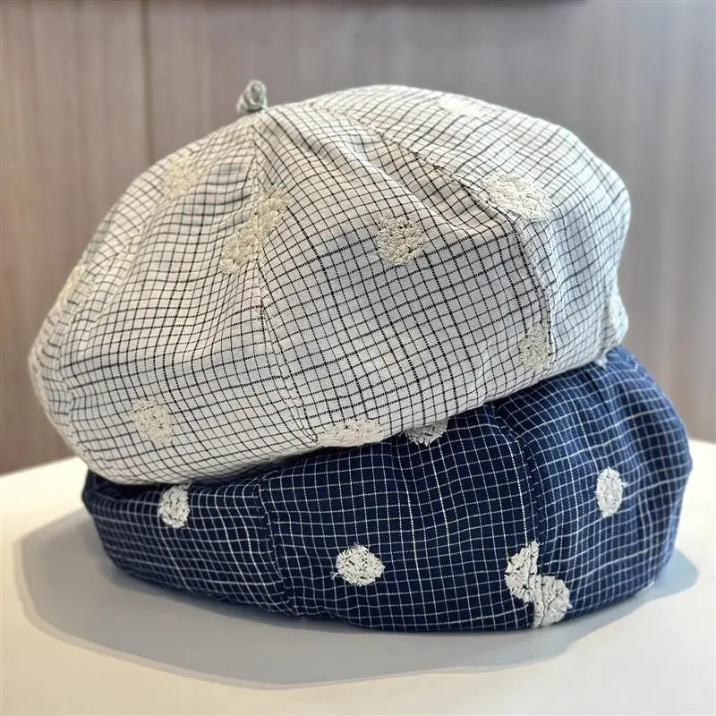 Polka Dot Jacquard Sweet Beret Breathable Thin Pumpkin Hat Cute Autumn Outdoor Plaid Weave Casual Caps