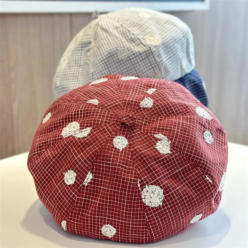 Polka Dot Jacquard Sweet Beret Breathable Thin Pumpkin Hat Cute Autumn Outdoor Plaid Weave Casual Caps
