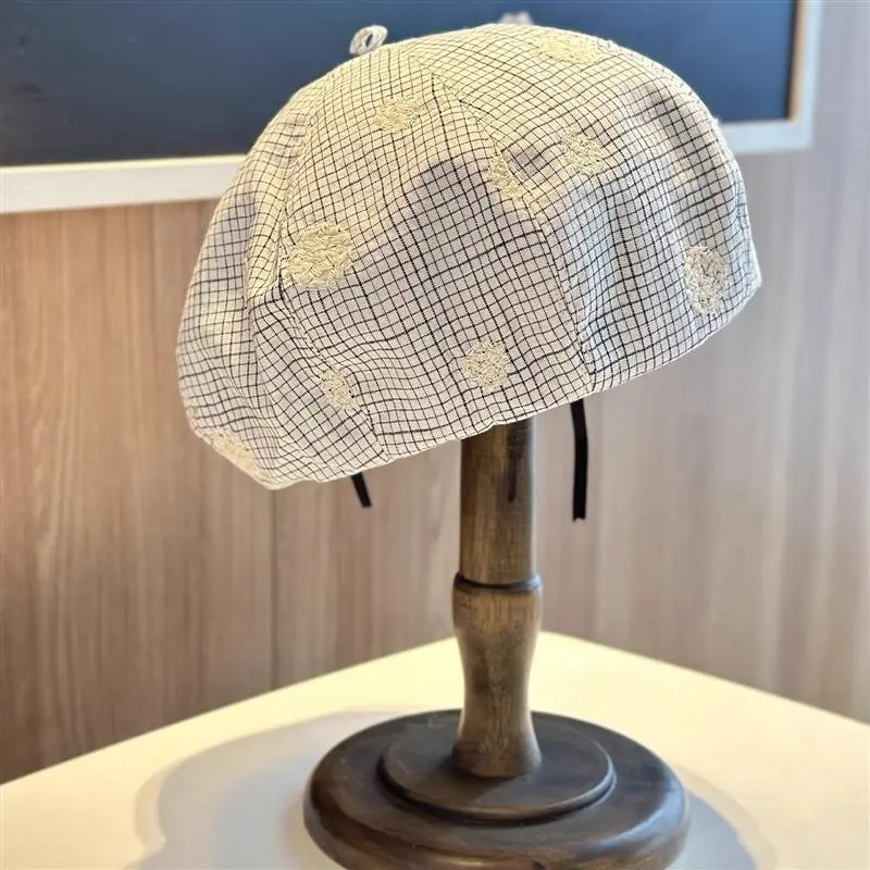 Polka Dot Jacquard Sweet Beret Breathable Thin Pumpkin Hat Cute Autumn Outdoor Plaid Weave Casual Caps