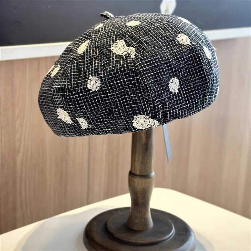 Polka Dot Jacquard Sweet Beret Breathable Thin Pumpkin Hat Cute Autumn Outdoor Plaid Weave Casual Caps