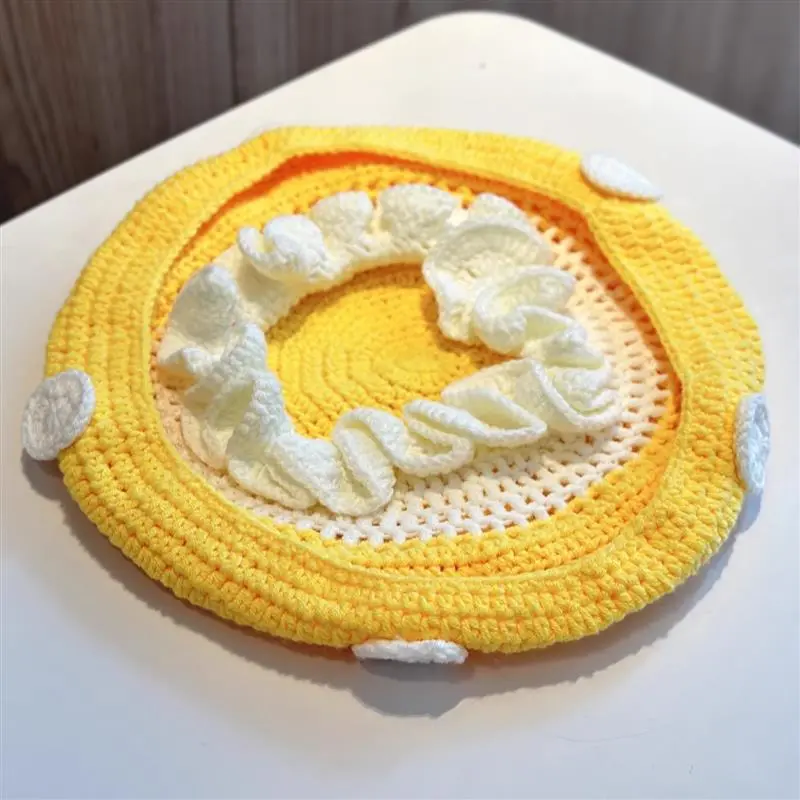 Female Sweet Cute Mushroom Beret Crochet Polka Dot Autumn Winter Red Stretch Soft Ruffled Warm Knit Hat