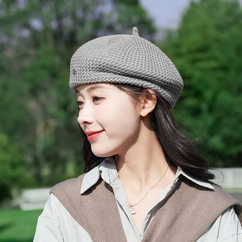 Ladies Elegant Pleated Paper Straw Beret Summer Knit Breathable Adjustable Artist Fashion French Berets Caps