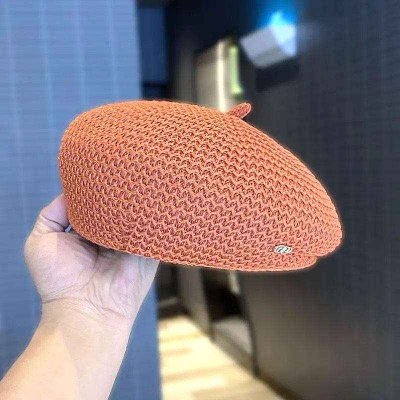 Ladies Elegant Pleated Paper Straw Beret Summer Knit Breathable Adjustable Artist Fashion French Berets Caps