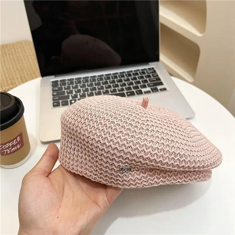 Ladies Elegant Pleated Paper Straw Beret Summer Knit Breathable Adjustable Artist Fashion French Berets Caps