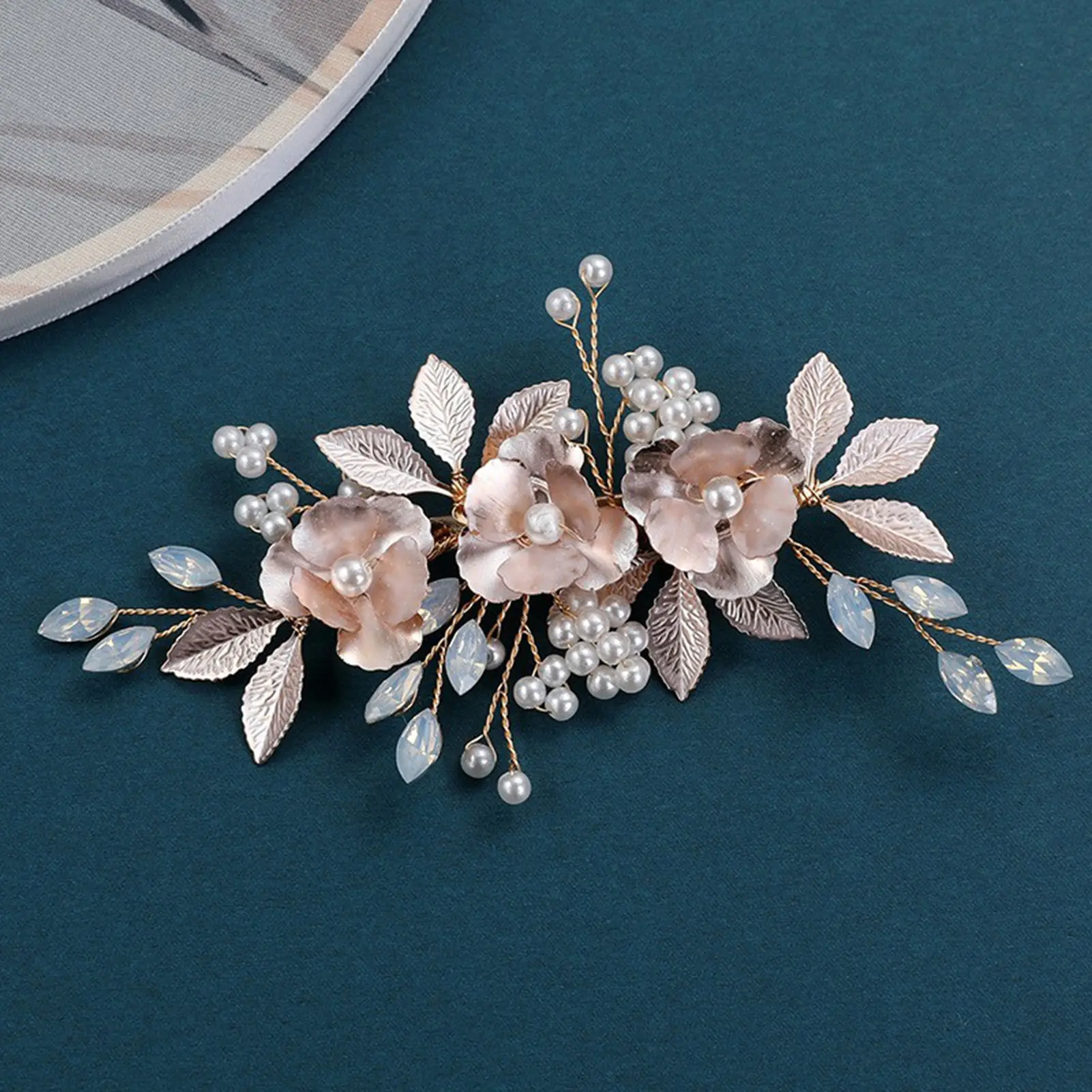 Elegant Floral Hair Clip Rose Gold Pearl Flower Leaf Barrettes For Women Girls Wedding Party Banquet Updo Jewelry Hair Accessory