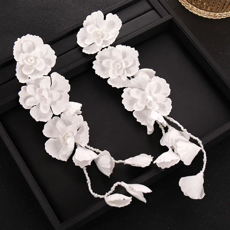 Elegant Flower Hair Clip White Silk Flower Bridal Hair Accessory Handmade Tassel Pearl Hair Clip For Women Girls Exquisite Clips