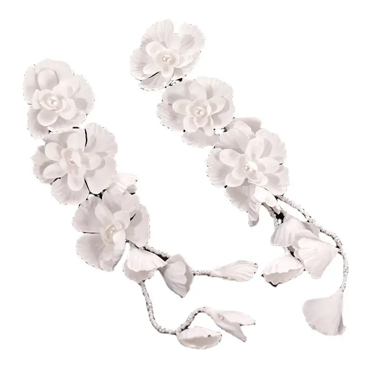 Elegant Flower Hair Clip White Silk Flower Bridal Hair Accessory Handmade Tassel Pearl Hair Clip For Women Girls Exquisite Clips