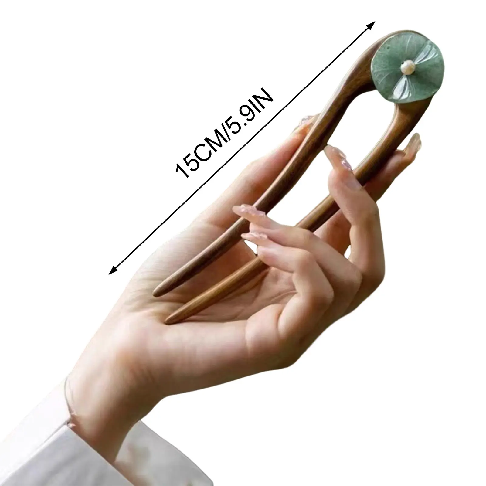 U Shape Simple Women's Hairpin New Chinese Style Jade Lotus Leaf Wooden Hair Stick Elegant Vintage Hanfu Hair Accessories