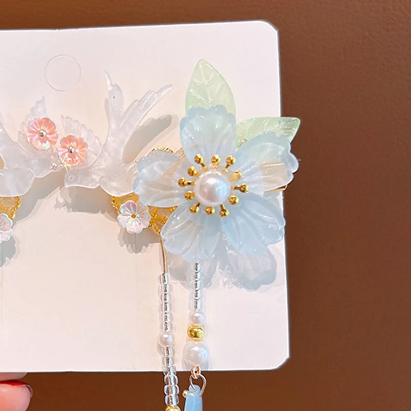 Ancient Vintage Tassel Hairpin Chinese Style Glass Colored Flower Hair Clip For Women Girls Elegant Hanfu Jewelry Hair Accessory