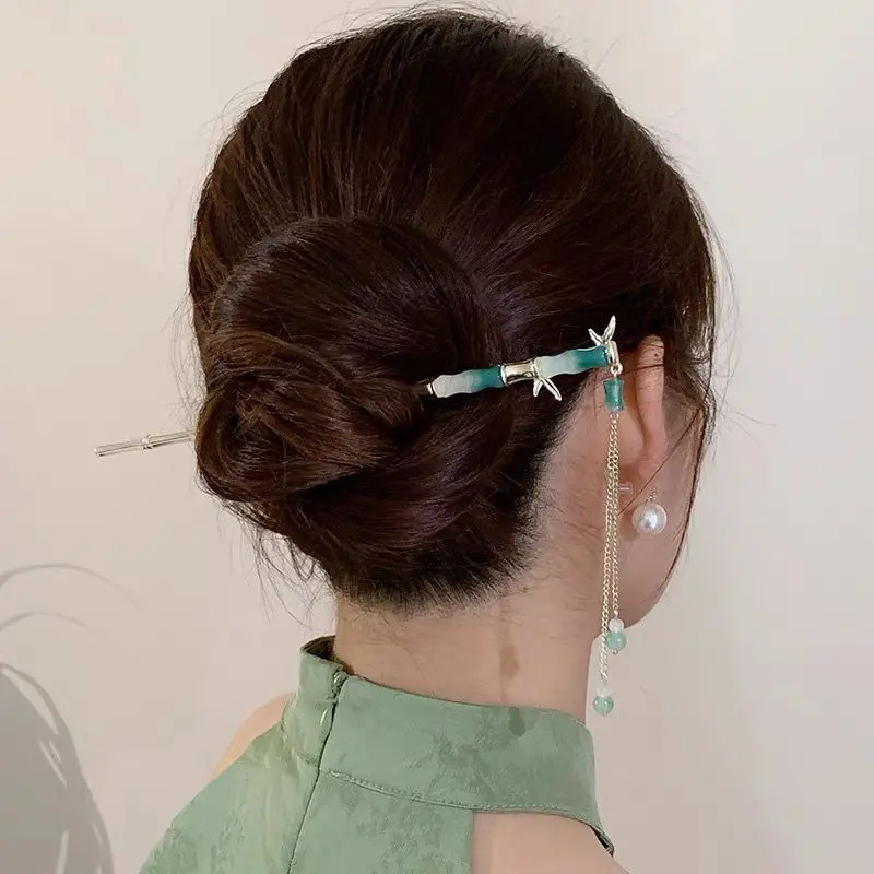 Chinese Style Vintage Hairpin Elegant Tassel Flower Hair Stick For Girl's Long Dress Cheongsam Hanfu Retro Hair Accessories