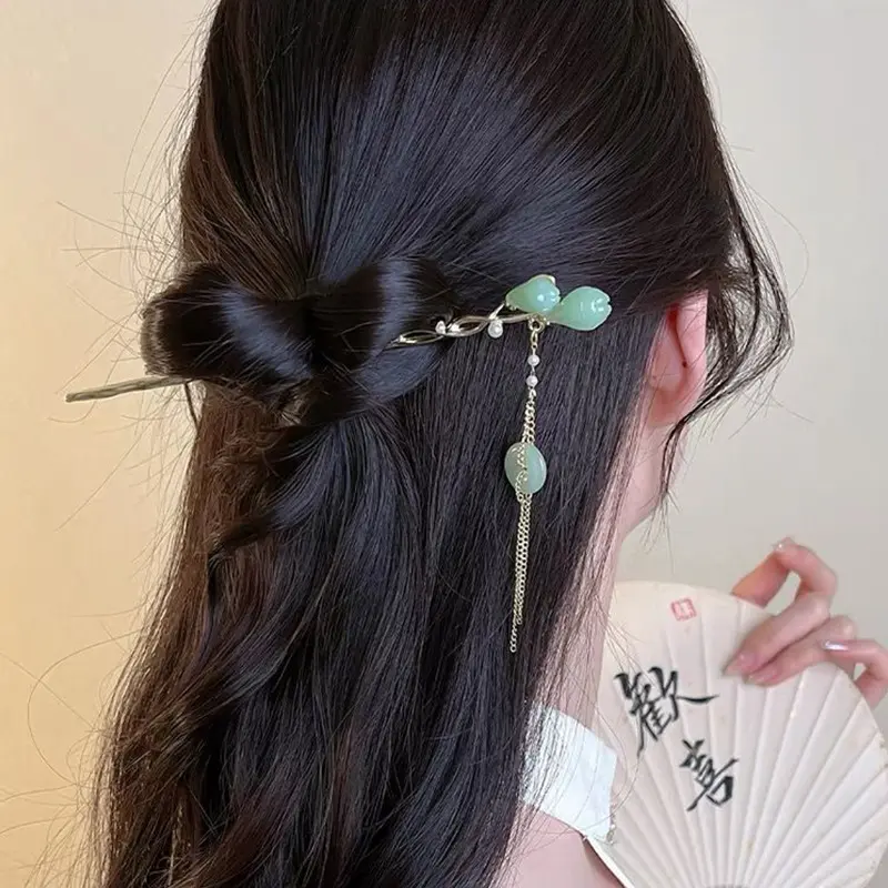 Chinese Style Vintage Hairpin Elegant Tassel Flower Hair Stick For Girl's Long Dress Cheongsam Hanfu Retro Hair Accessories