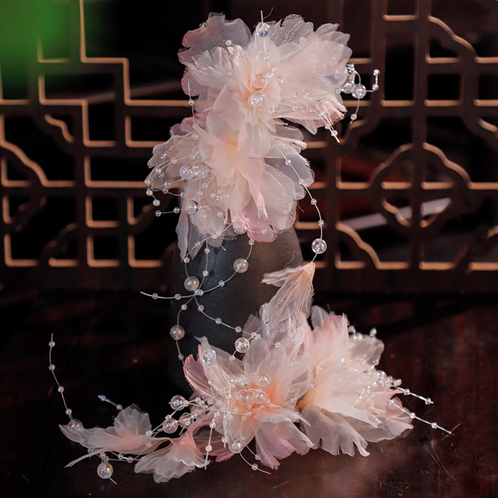 Elegant Gauze Flower Hair Clip Fairy Pink Pearl Tassel Hair Clips For Women Hanfu Dress Hair Accessories Girls Photography Props