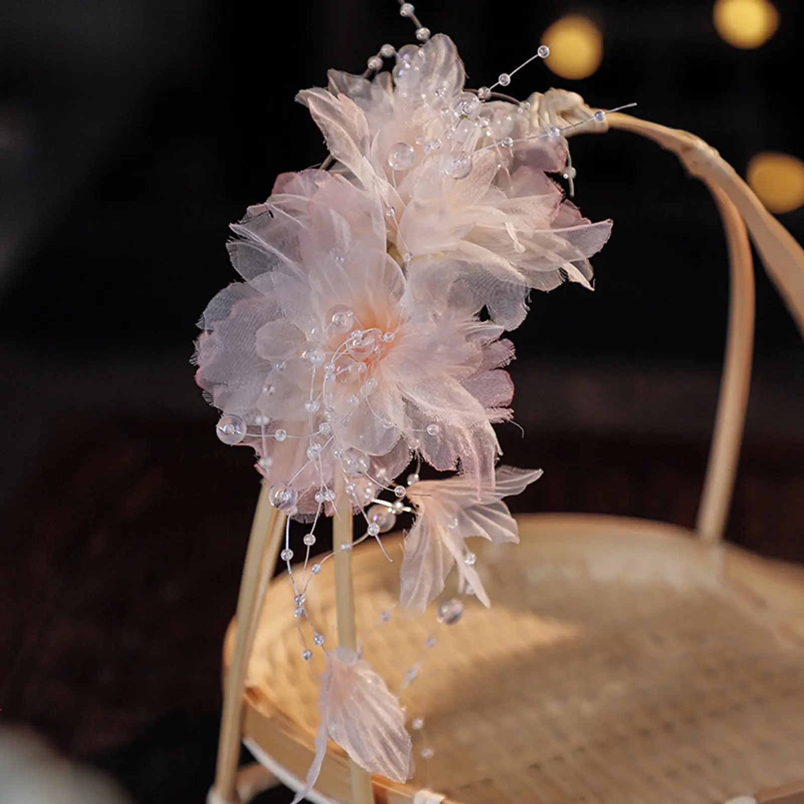 Elegant Gauze Flower Hair Clip Fairy Pink Pearl Tassel Hair Clips For Women Hanfu Dress Hair Accessories Girls Photography Props
