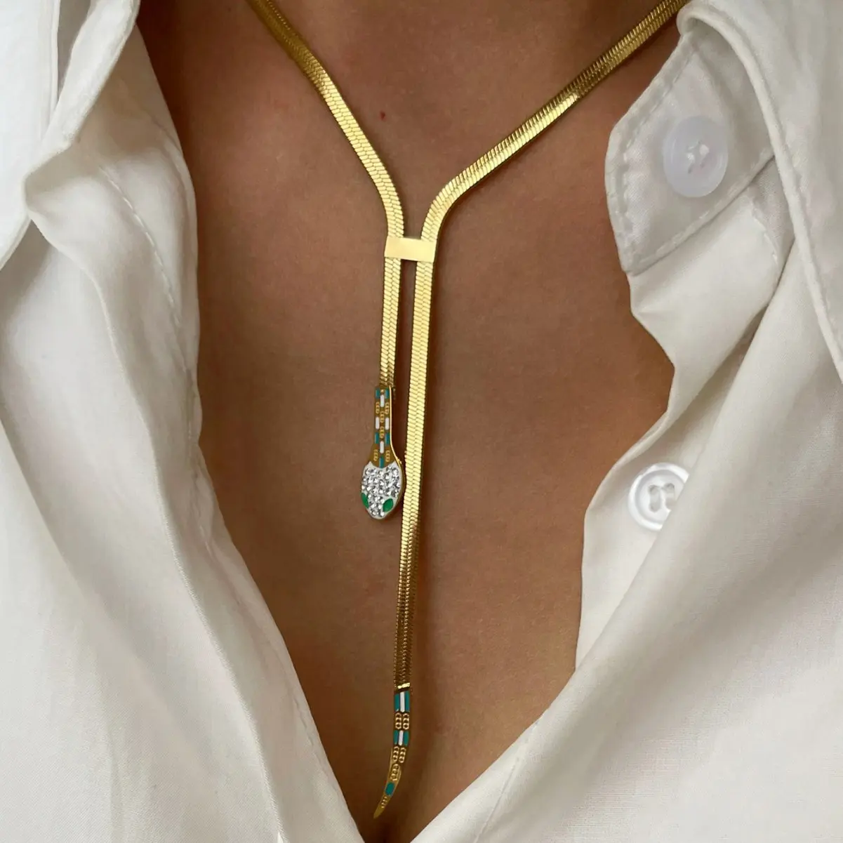Ins Style Snake Necklace For Women Light Luxury Stainless Steel Flat Snake Bone Chain Trendy Fashionable Jewelry Accessories