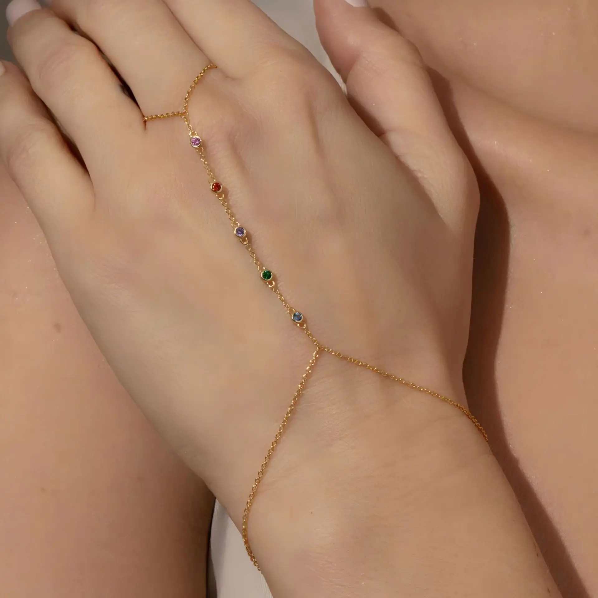 Bohemian Style Finger Bracelet Beaded Hand Jewelry And Chain Ring For Women Sexy Finger Decoration Chain Jewelry Hand Accessory