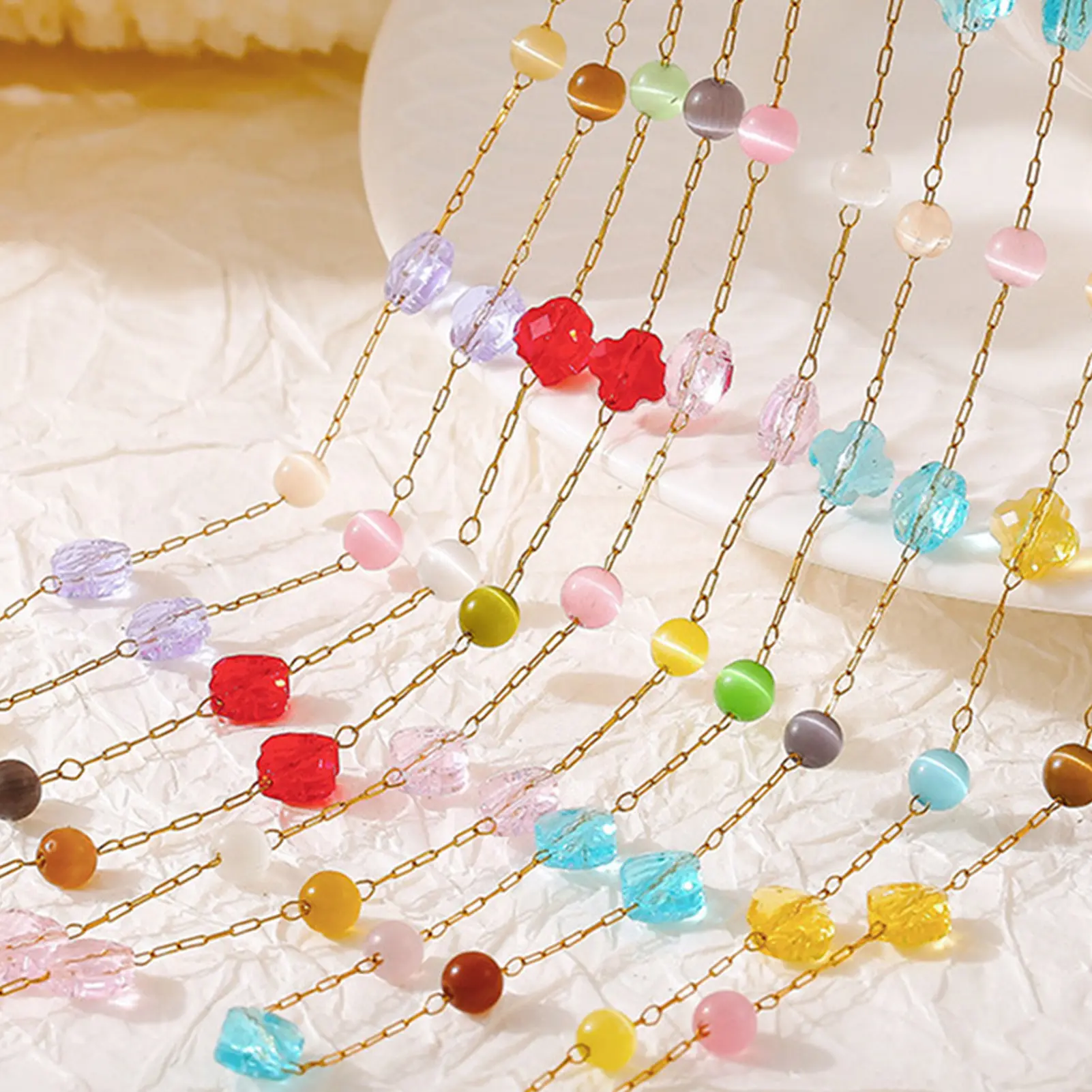 Bohemian Style Gravel Necklace/bracelet For Women Colorful Natural Stone Clavicle Chain Trendy Summer Beach Neck Decor Accessory