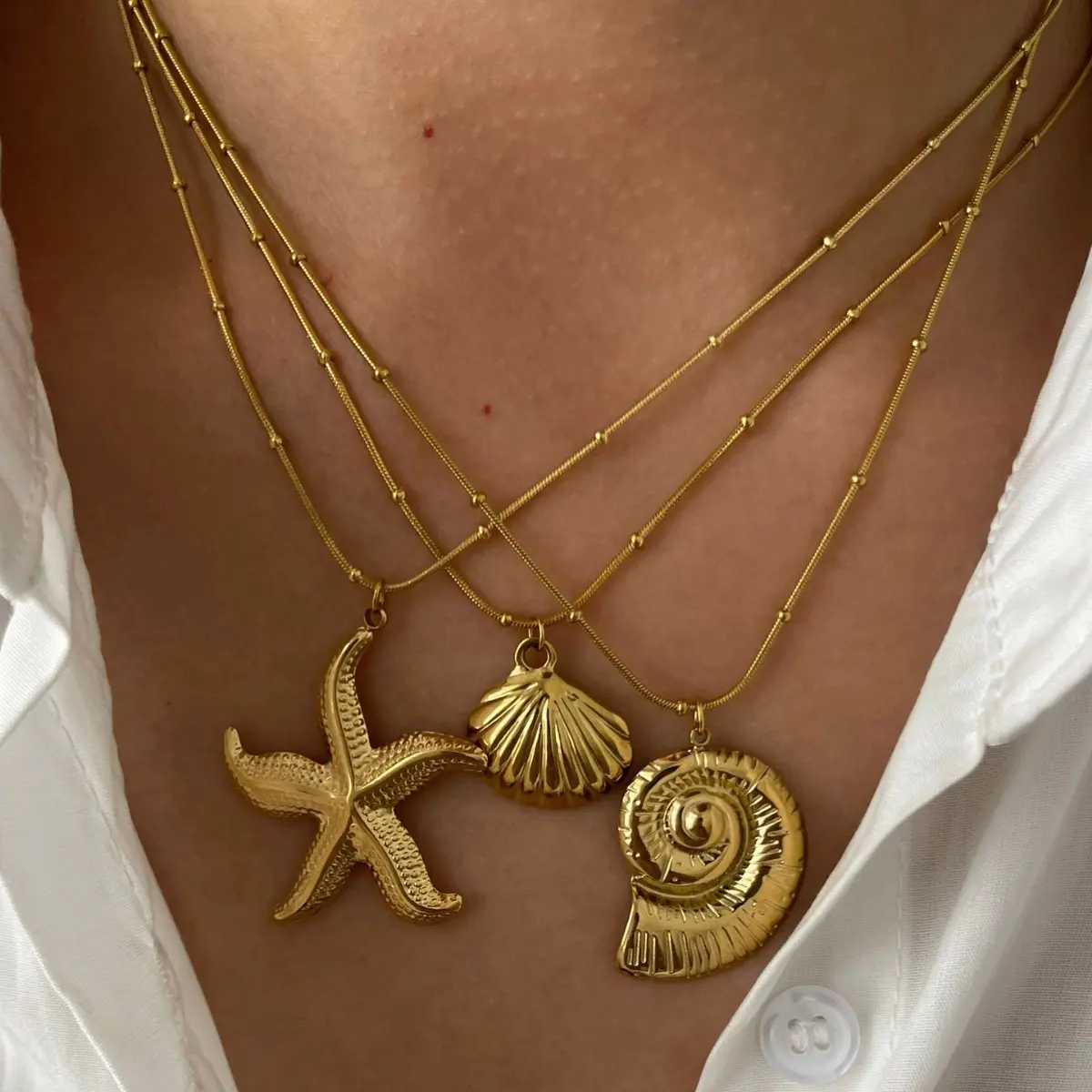 INS Style Matted Jewelry Necklace For Men And Women Trendy Fashionable Ocean Element Necklace Light Luxury Star Shell Body Chain