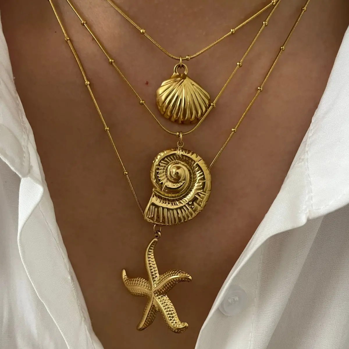 INS Style Matted Jewelry Necklace For Men And Women Trendy Fashionable Ocean Element Necklace Light Luxury Star Shell Body Chain