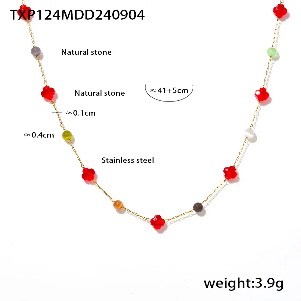 Ins Natural Stone Necklace For Women Boho Bead Neck Chain Exquisite Collarbone Chain Dopamine Jewelry Neck Accessories 1pc
