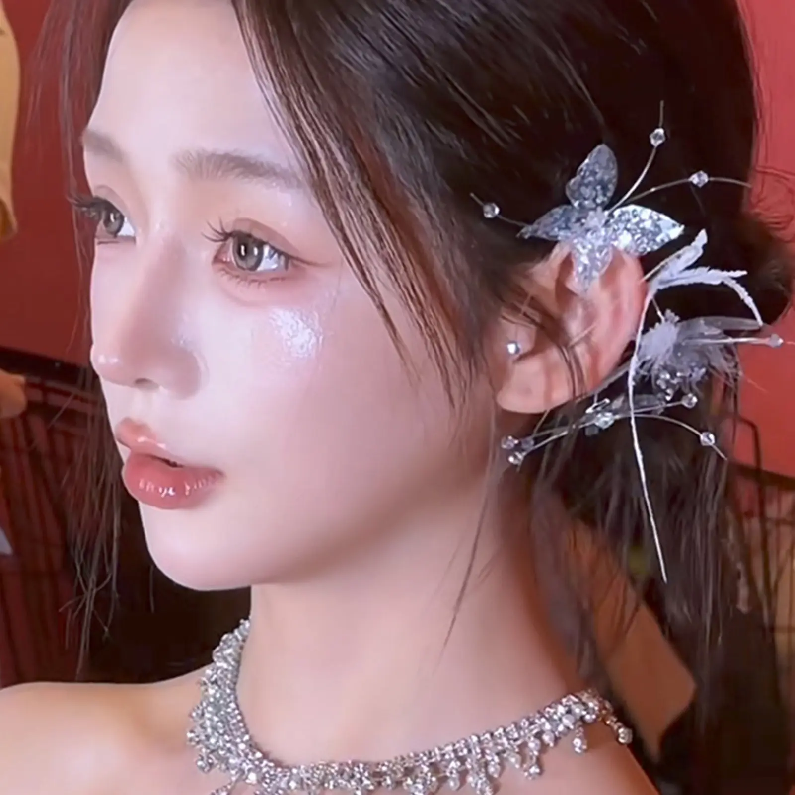 Korean Style Shining Hair Clip For Women Crystal Gauze Butterfly Glitter Hairpin Trendy Exquisite Jewelry Hair Accessories 1pc