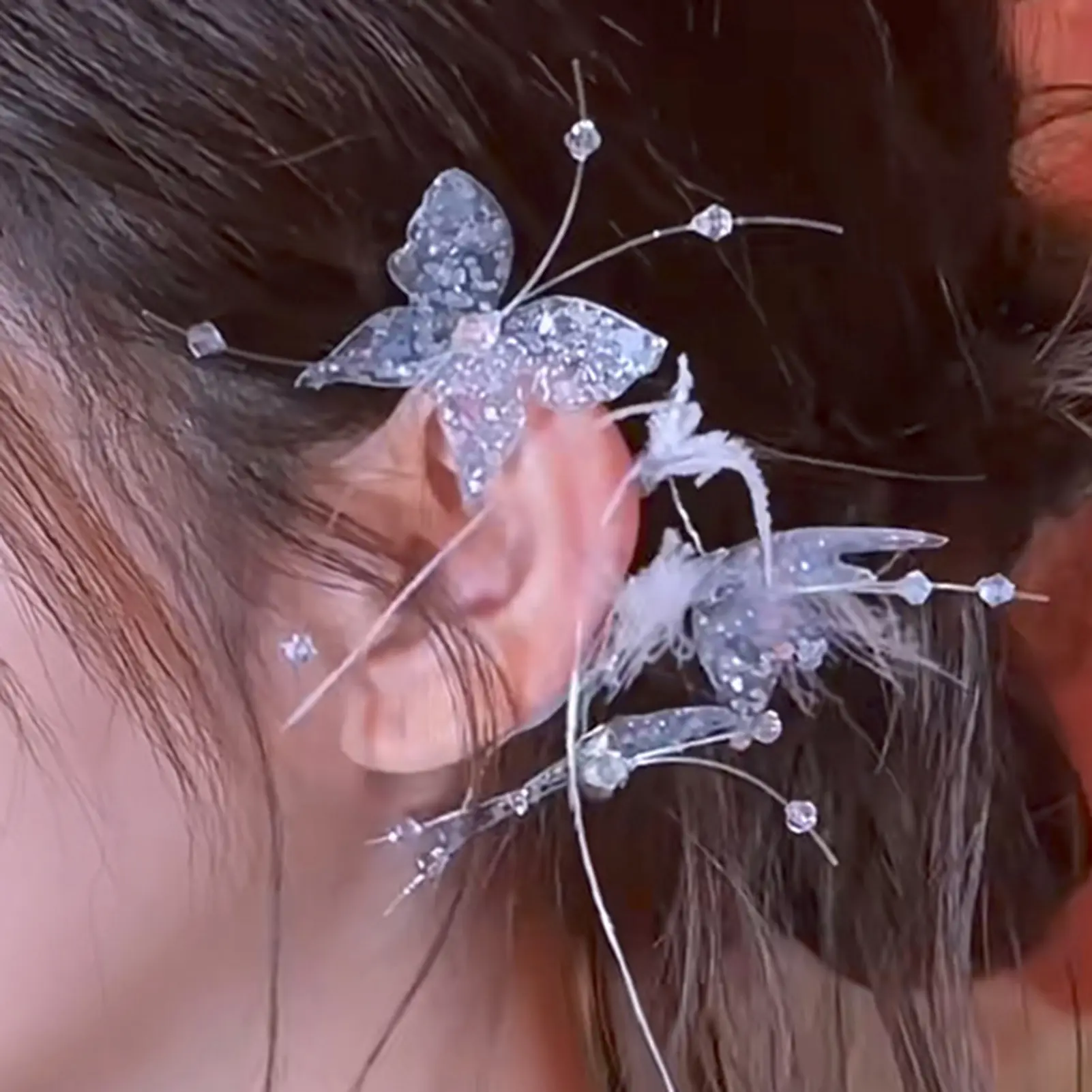 Korean Style Shining Hair Clip For Women Crystal Gauze Butterfly Glitter Hairpin Trendy Exquisite Jewelry Hair Accessories 1pc