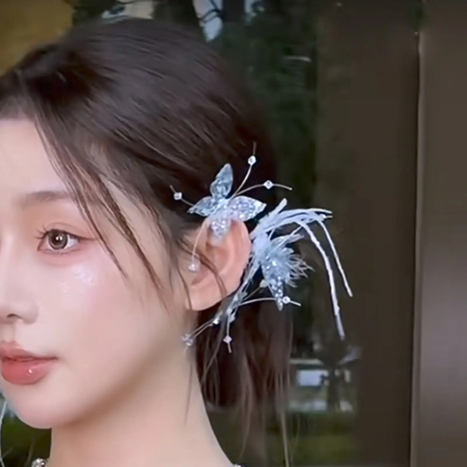 Korean Style Shining Hair Clip For Women Crystal Gauze Butterfly Glitter Hairpin Trendy Exquisite Jewelry Hair Accessories 1pc