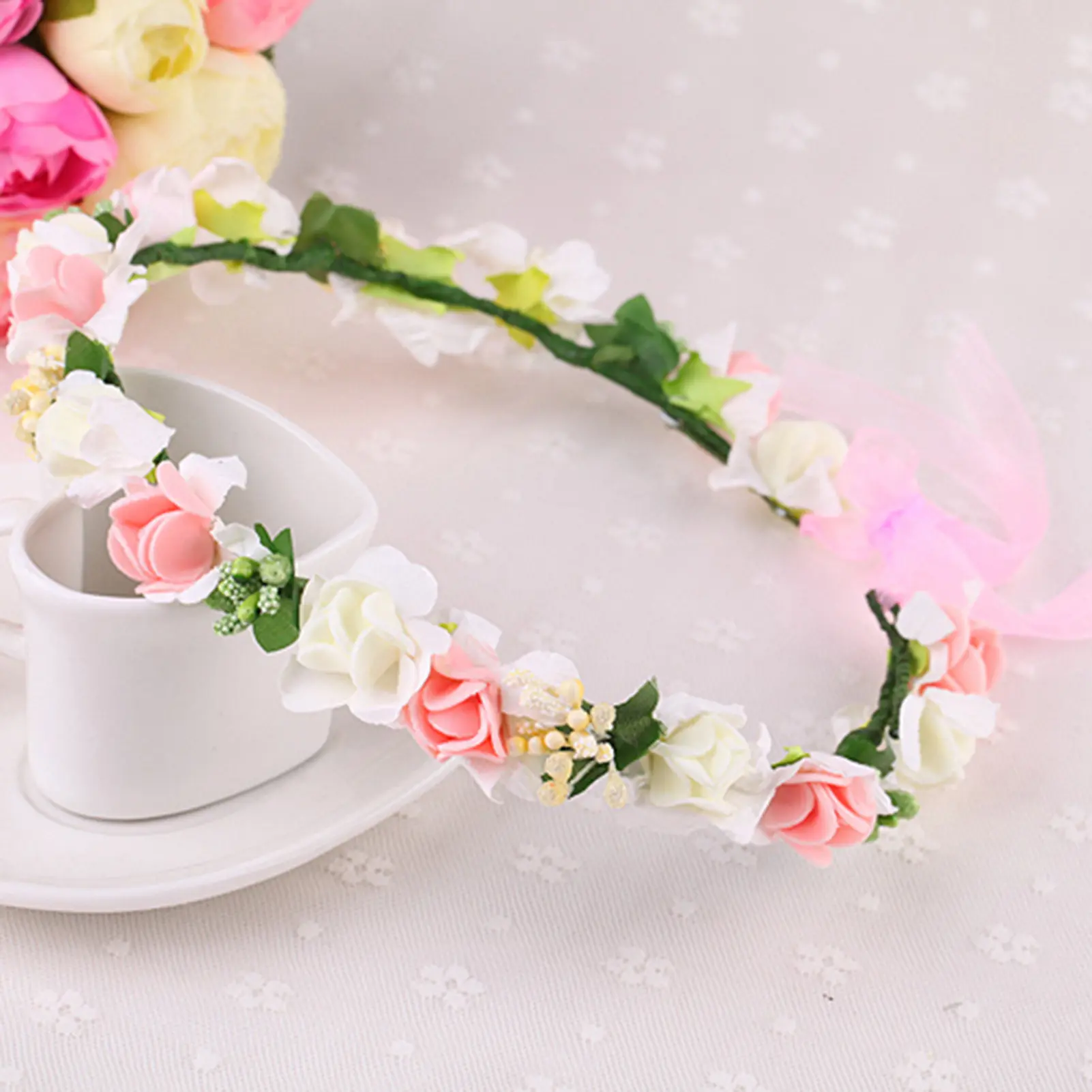 Bohemian Style Flower Crown For Women Handmade Gauze Flora Headband Sweet Romantic Hair Accessories Girls Photography Props 1pc