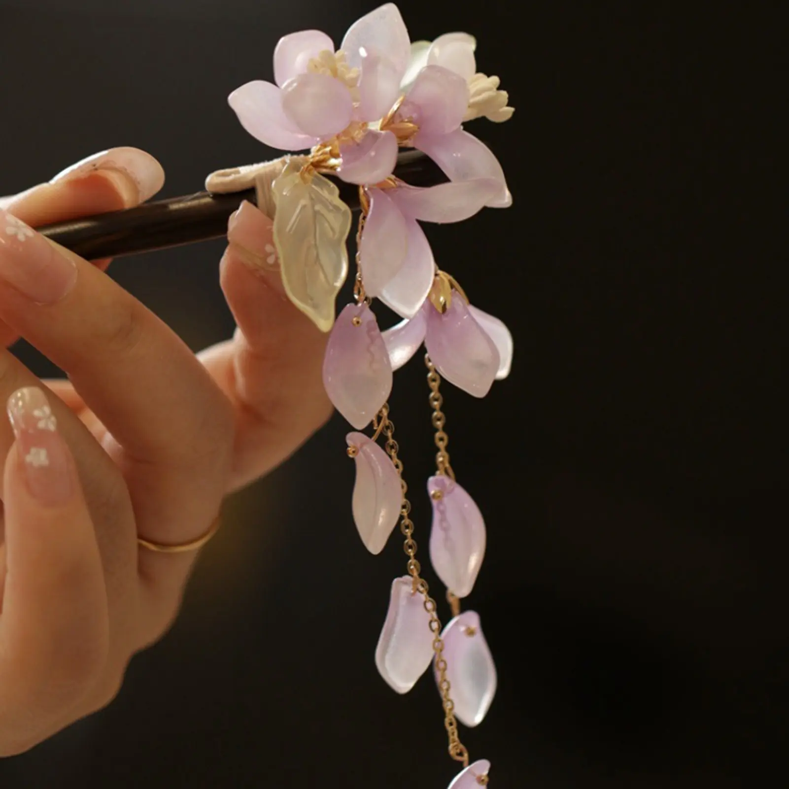 Vintage Chinese Style Tassel Hairpin Classical Jade Orchid Purple Vine Flower Hair Stick For Women Elegant Hanfu Hair Accessory