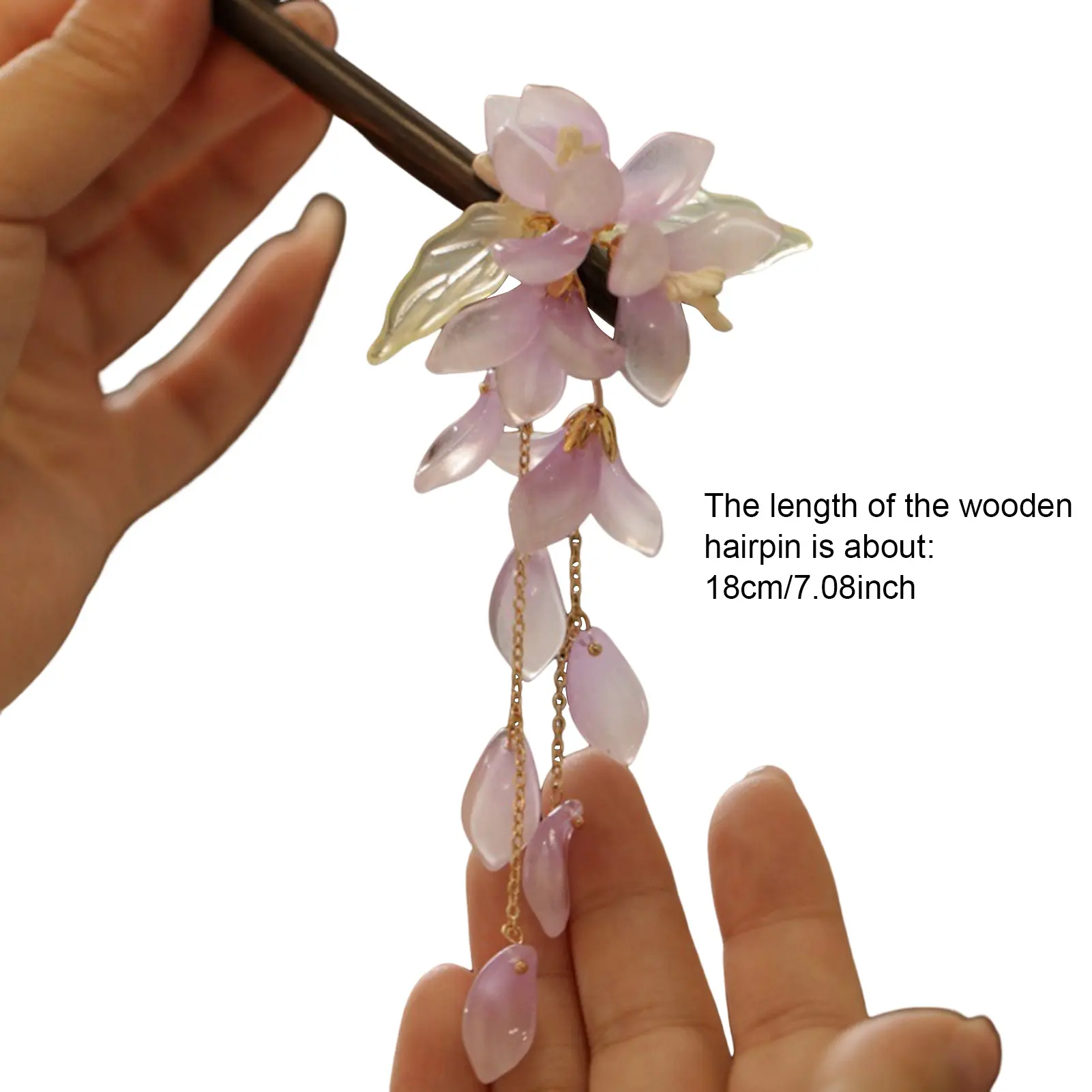 Vintage Chinese Style Tassel Hairpin Classical Jade Orchid Purple Vine Flower Hair Stick For Women Elegant Hanfu Hair Accessory